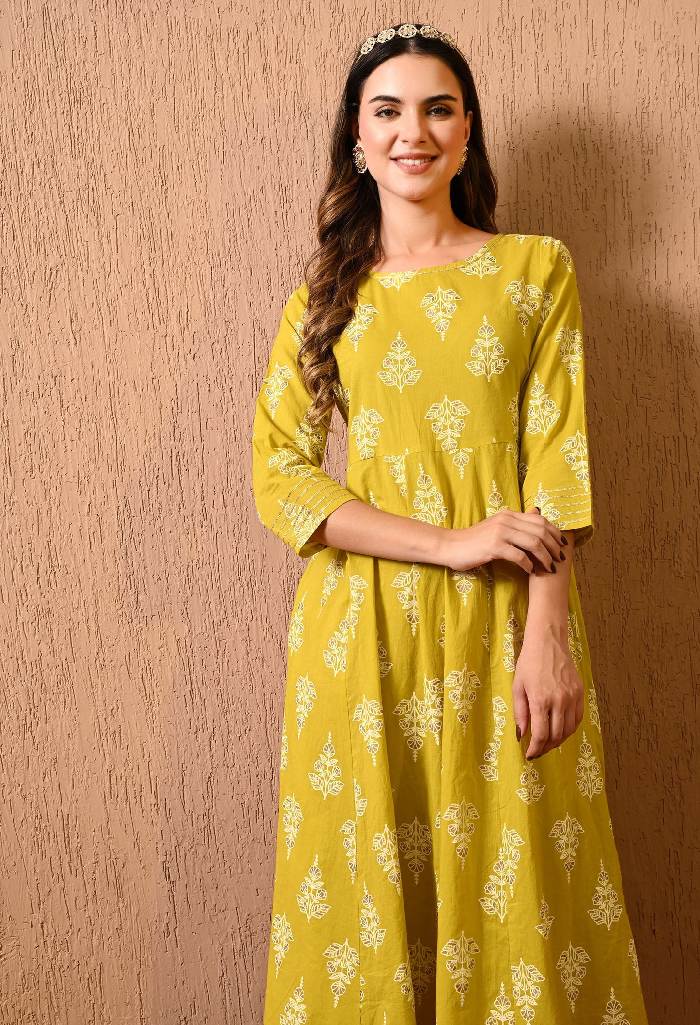 Yellow Motif Anarkali Kurta