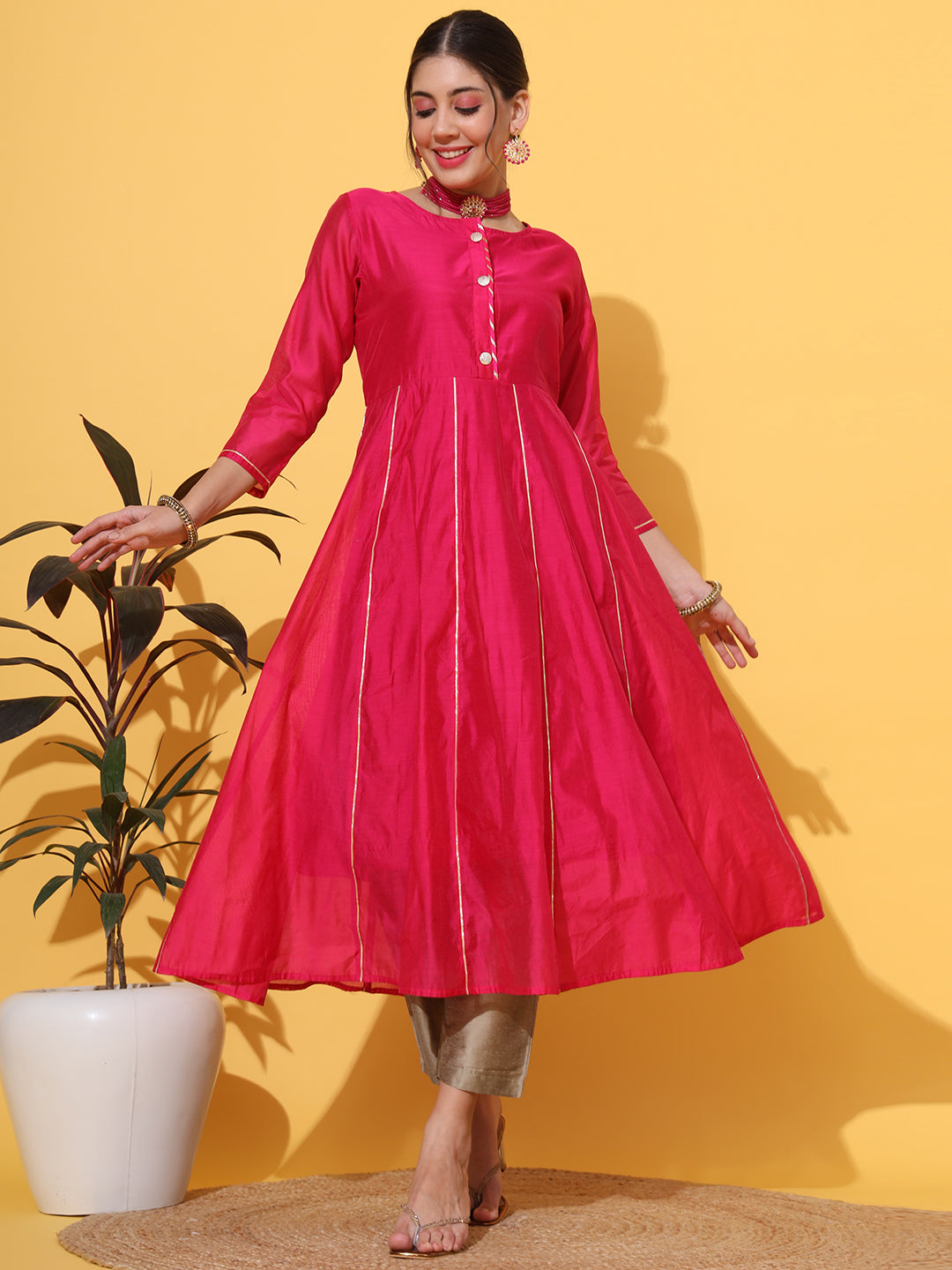 Magenta Chanderi Anarkali Kurta