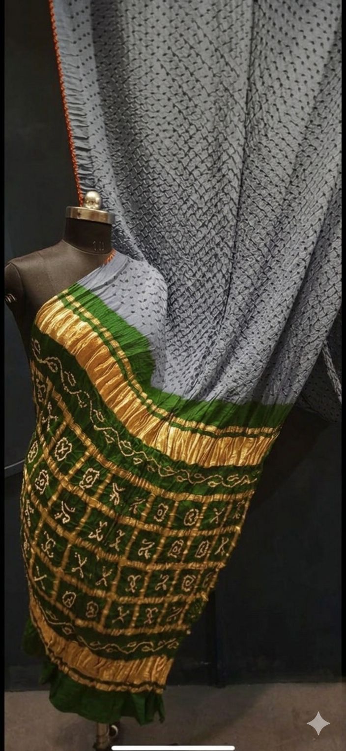 Classic Steel Grey with Green, A JaipurHutz Pure Gajji Silk Saree