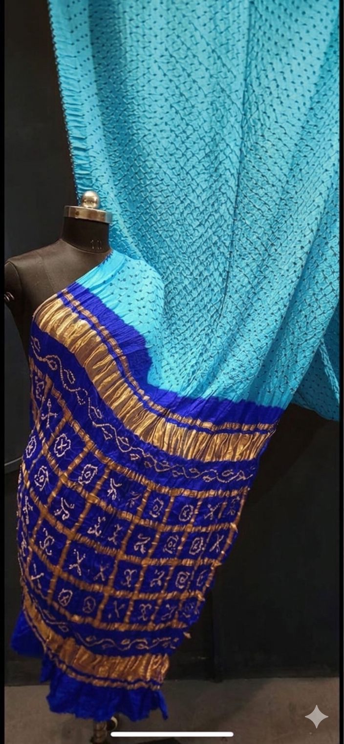 Sky Blue with Royal Blue, A JaipurHutz Pure Gajji Silk Saree