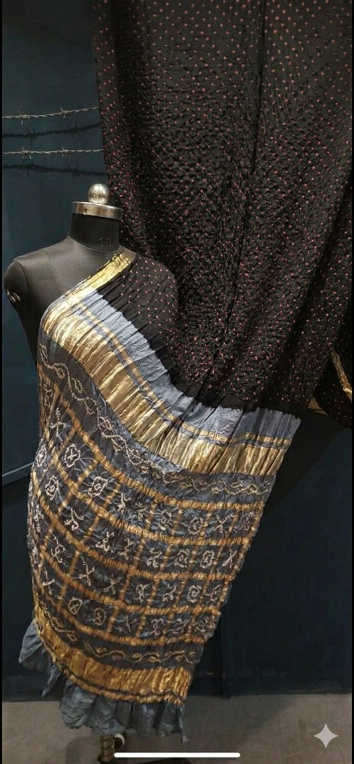 Traditional Black with Steel Grey, A JaipurHutz Pure Gajji Silk Saree