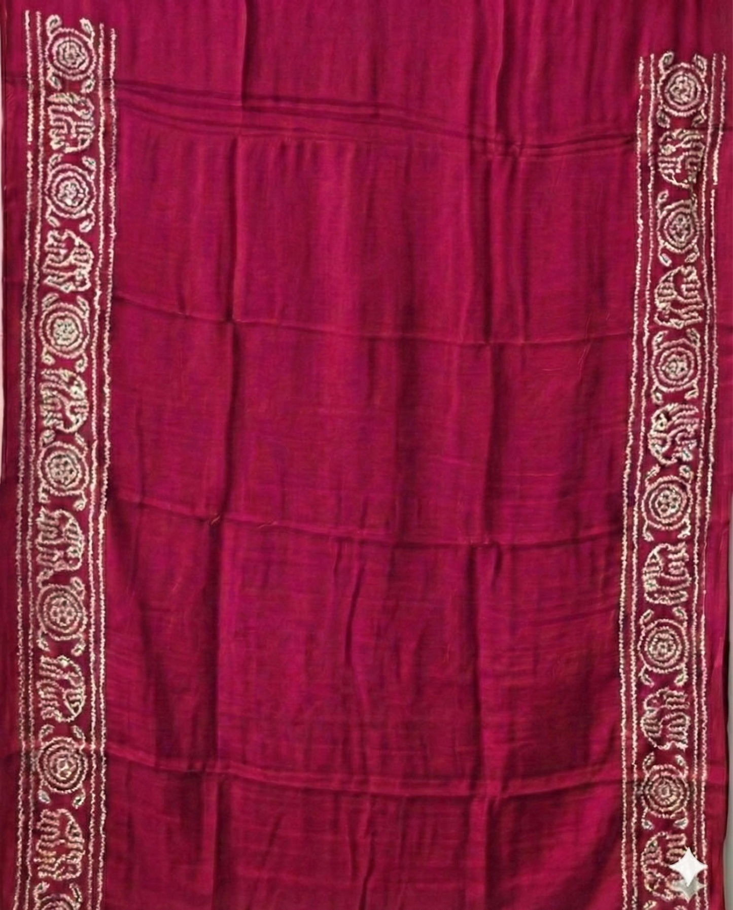 Camel Brown & Maroon Pure Gajji Silk Bandhani Saree | Jaipur Hutz