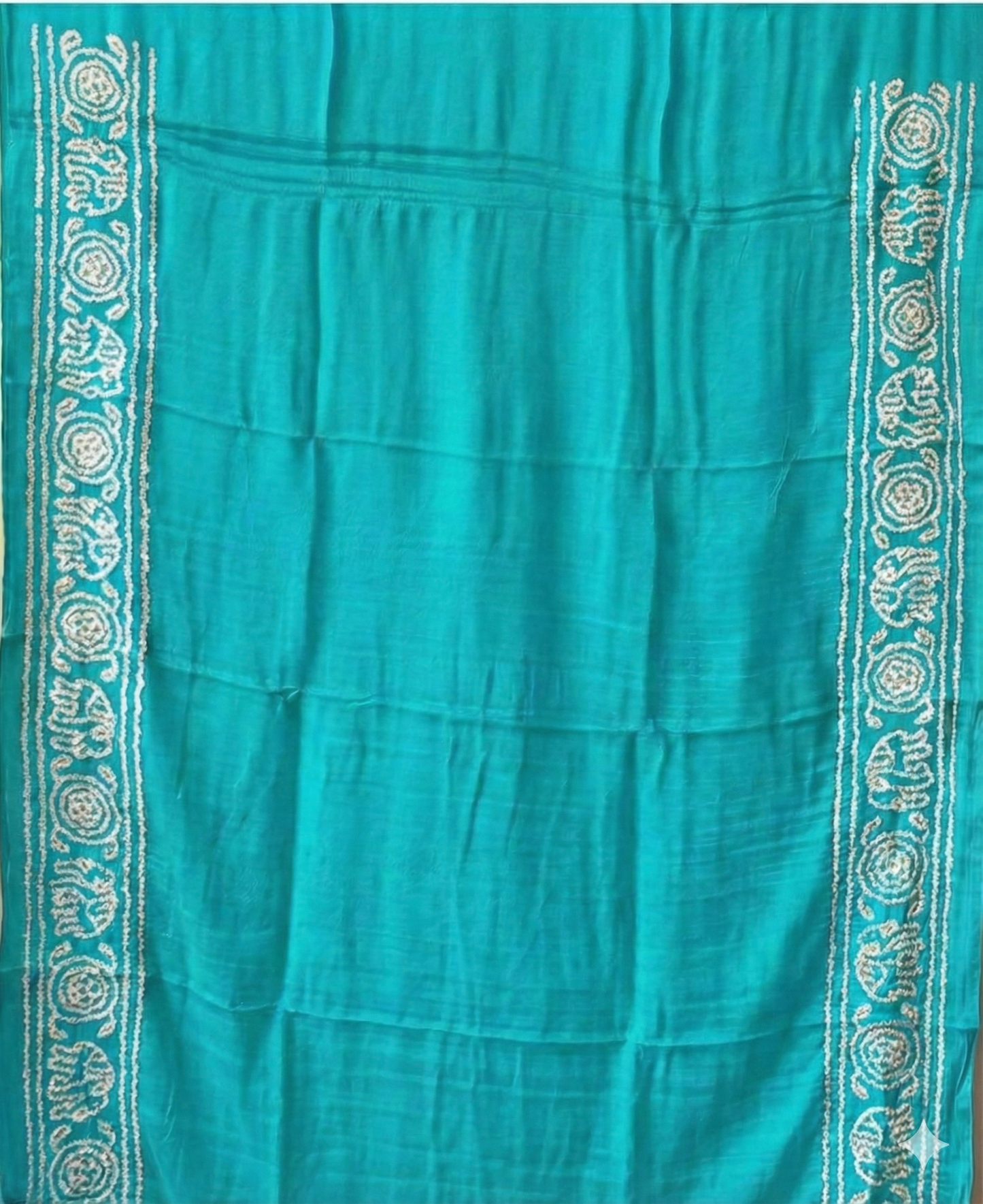 Vibrant Sunshine Yellow and Turquoise Pure Gajji Silk Bandhani Saree