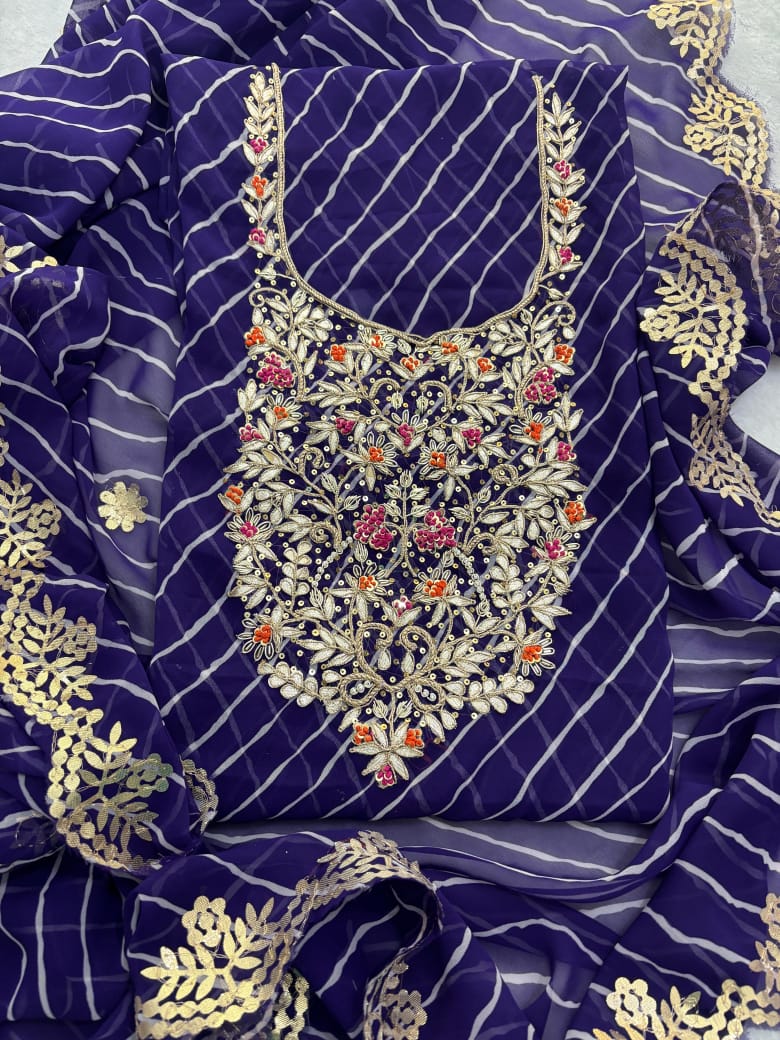 Zardosi Work 60 Gram Georgette Suit in Lehariya