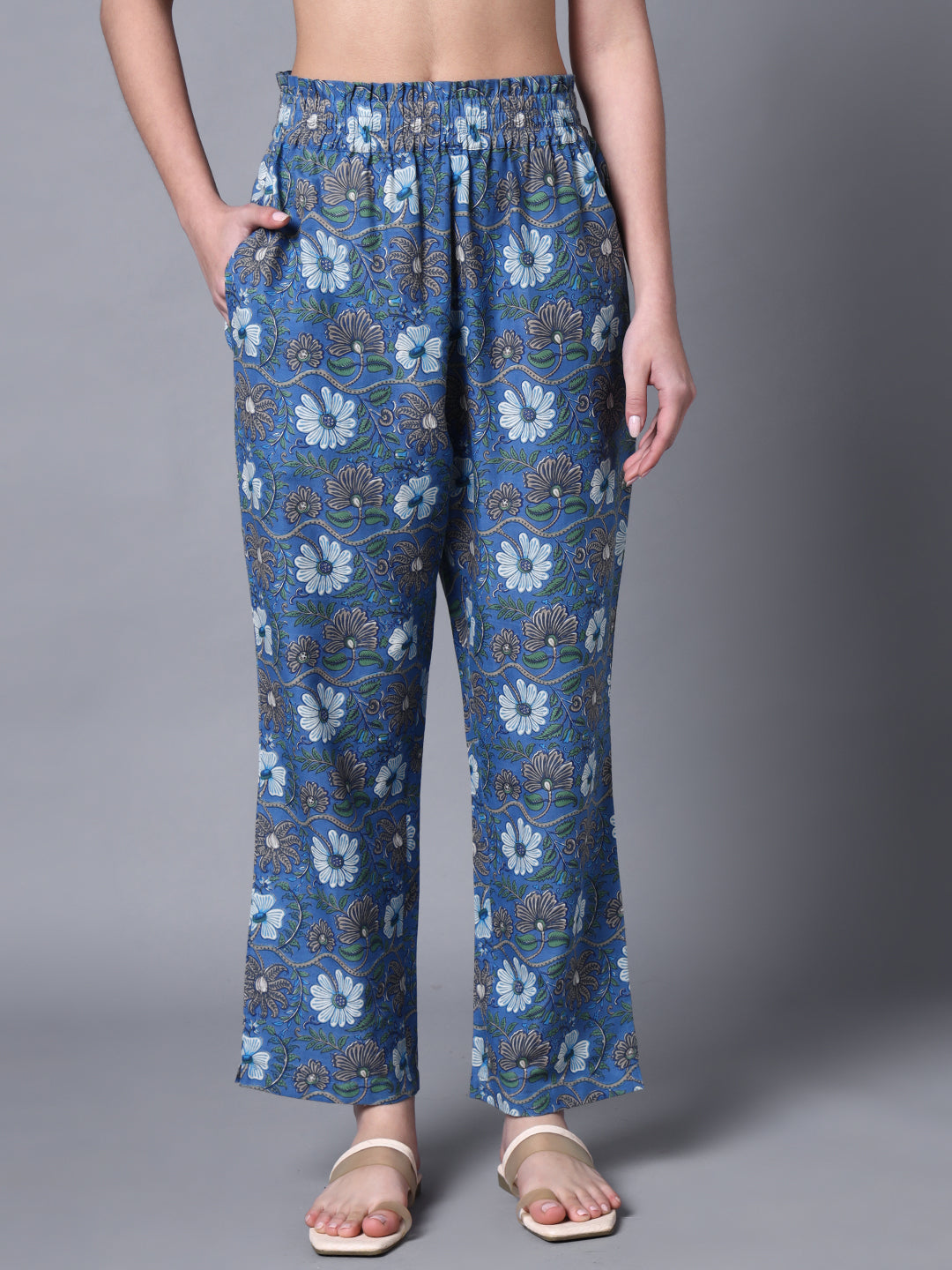 Blue Print Casual Crop Top And Pant Fusion Set