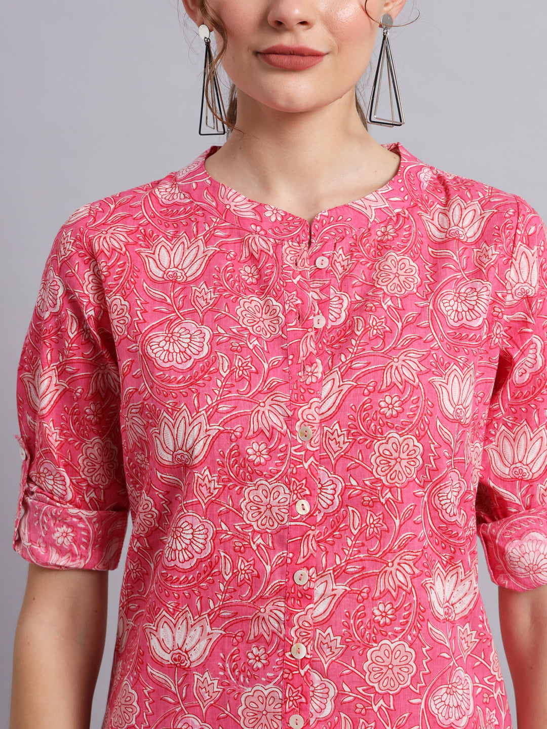 Pink Indian Print Cotton Shirt & Pant Co-Ord Set