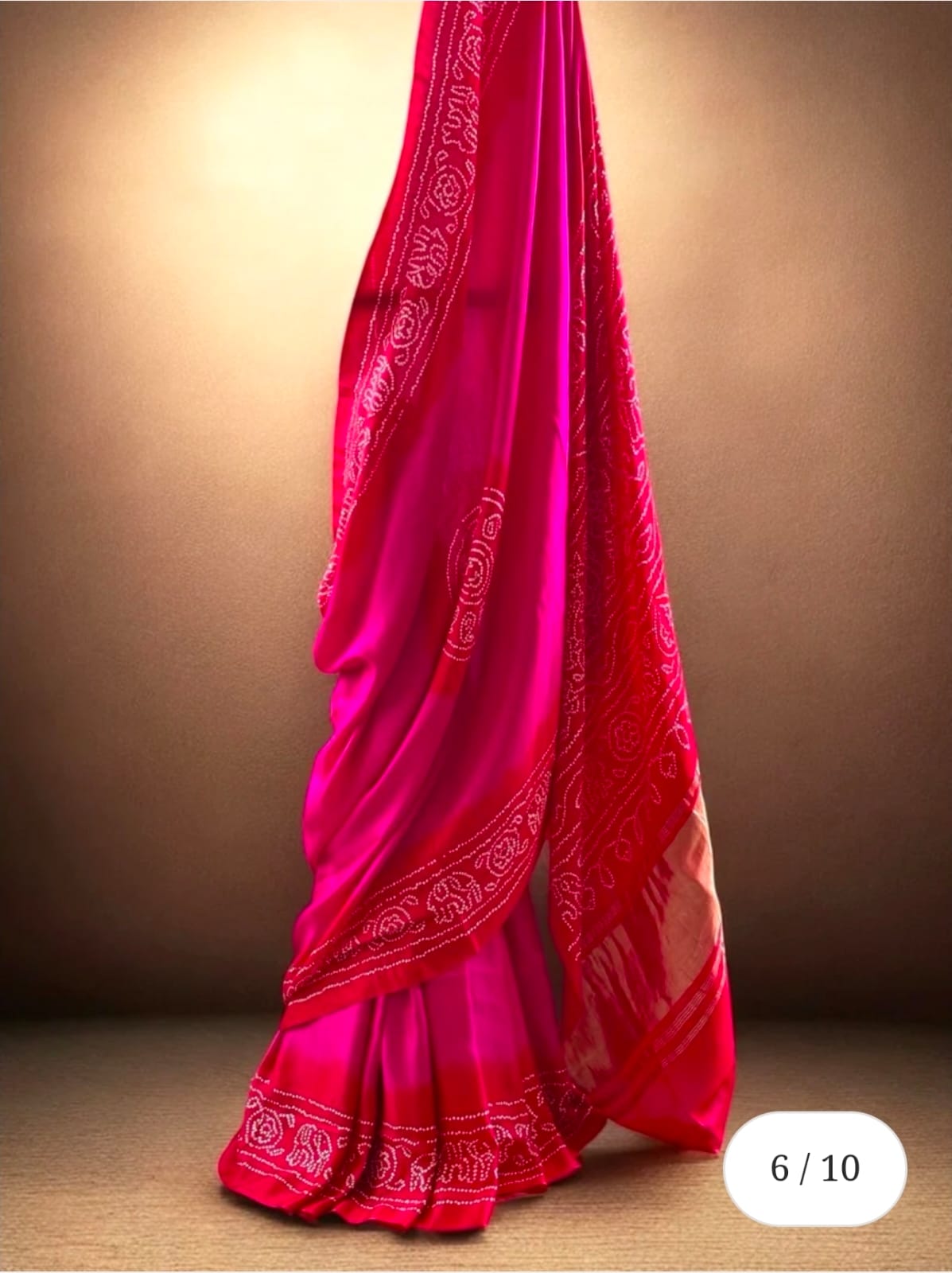 Hot Pink & Red Gajji Silk Fabric Bandhej Saree – Rasmandal Edition