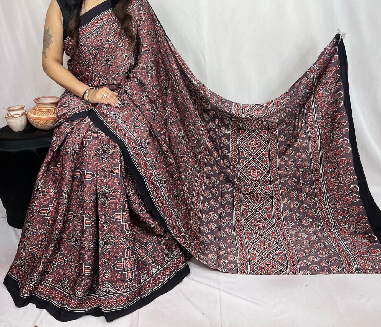 Pure Modal Silk Ajarakh Sarees
