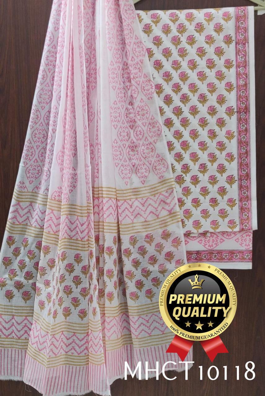Pure Jaipur Cotton Dress Material with Mulmul Dupatta