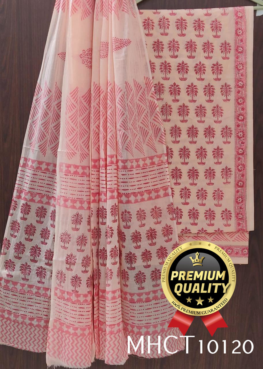 Pure Jaipur Cotton Dress Material with Mulmul Dupatta
