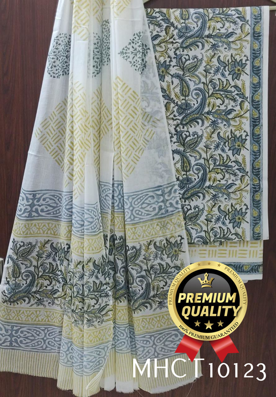 Pure Jaipur Cotton Dress Material with Mulmul Dupatta
