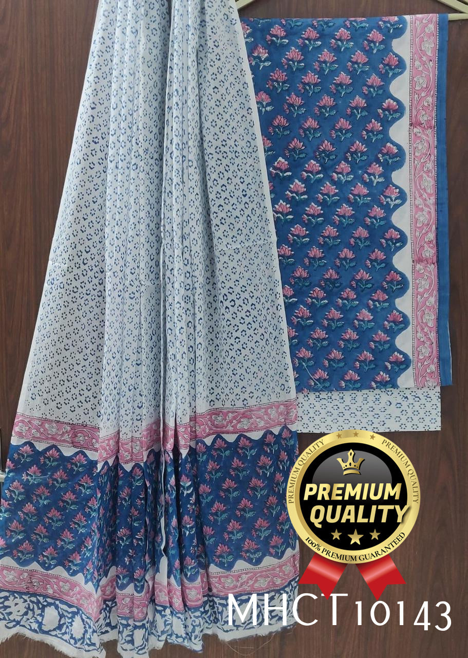 Pure Jaipur Cotton Dress Material with Mulmul Dupatta