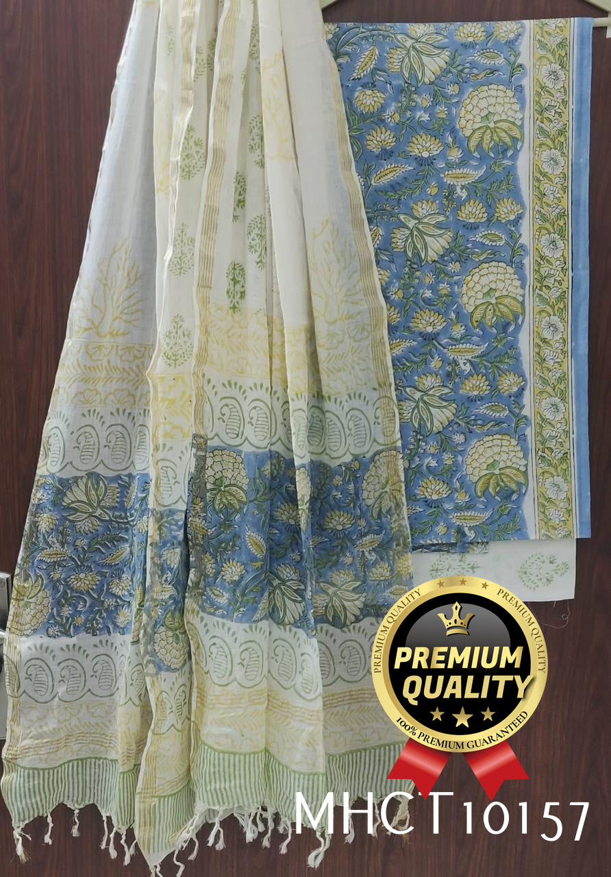 Pure Jaipur Cotton Dress Material with Mulmul Dupatta