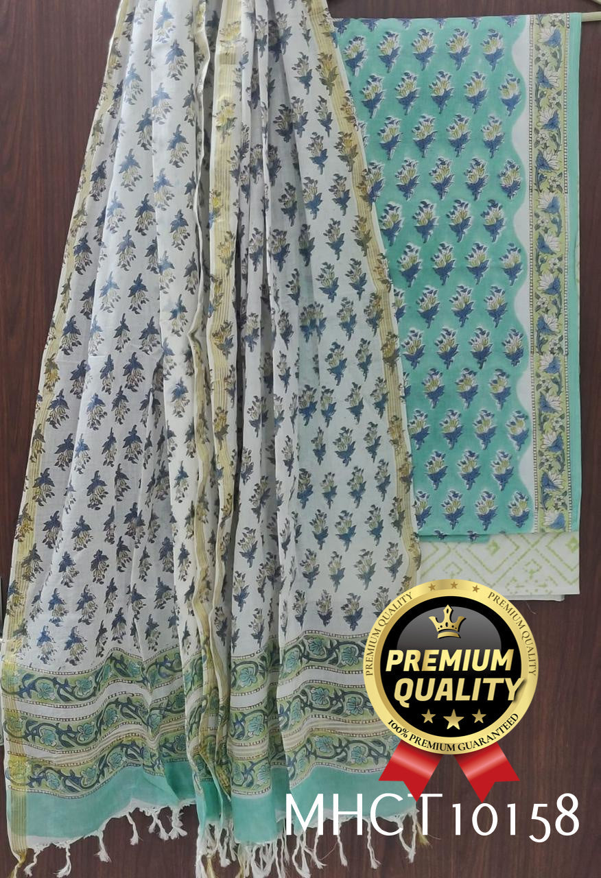 Pure Jaipur Cotton Dress Material with Mulmul Dupatta