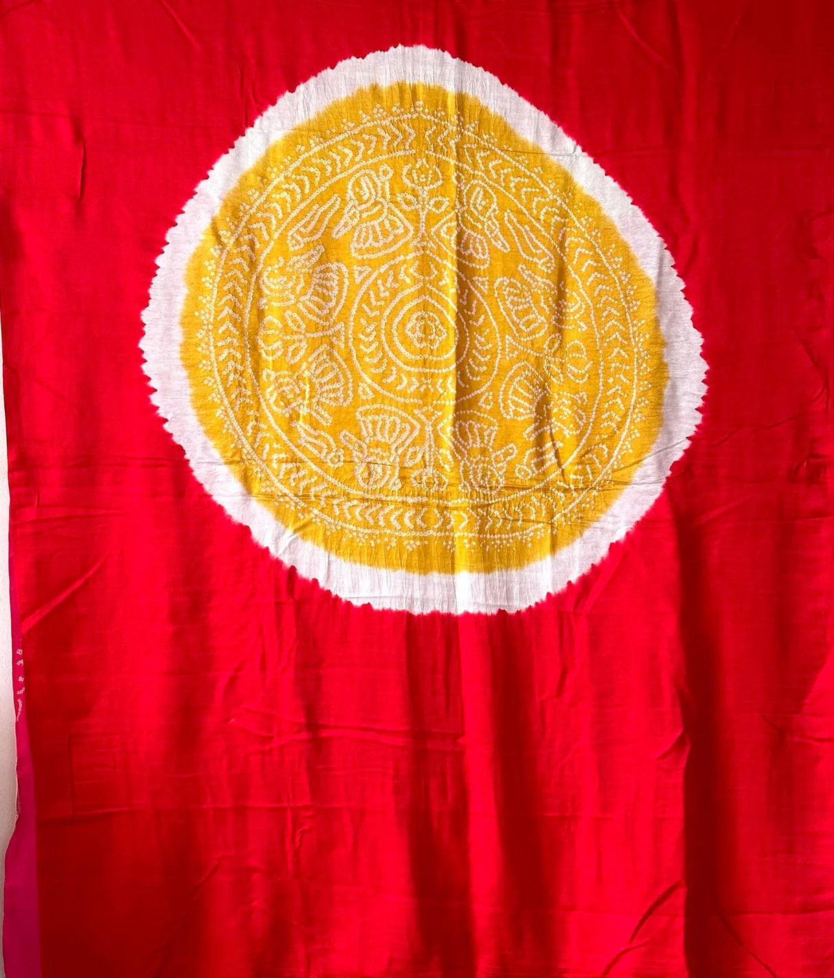 Multi-Hued Gajji Silk Fabric Bandhej Saree with Rasmandal Design