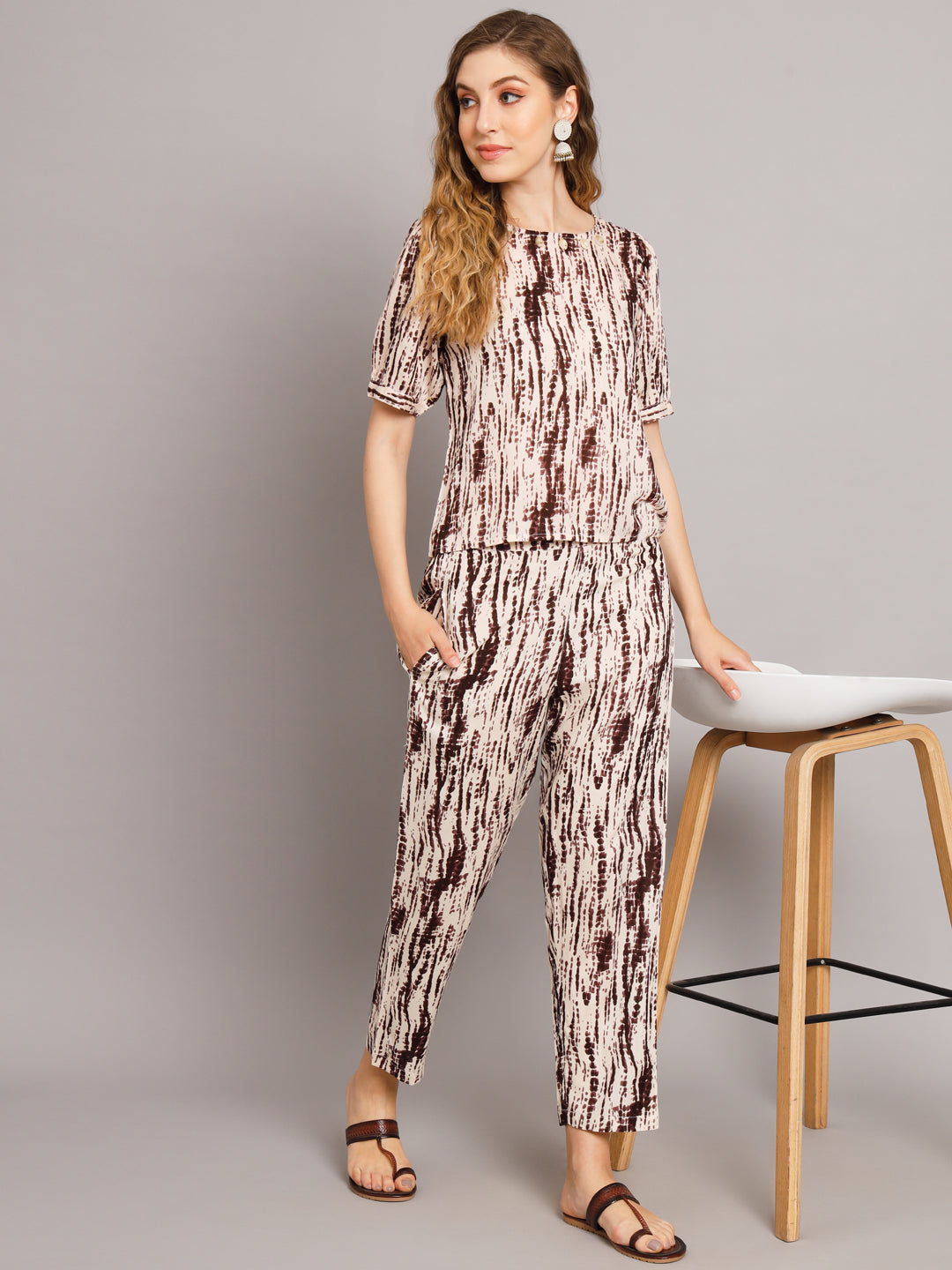 Beautiful Brown Tie & Die Print Cotton Co-Ord Set