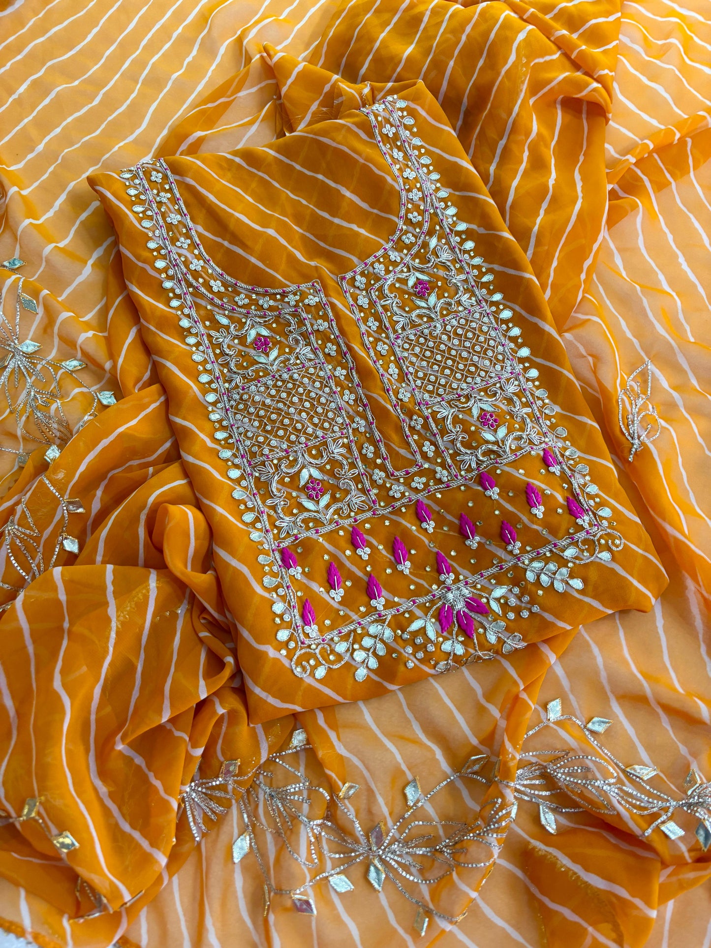 Zardosi Work 60 Gram Georgette Suit in light orange