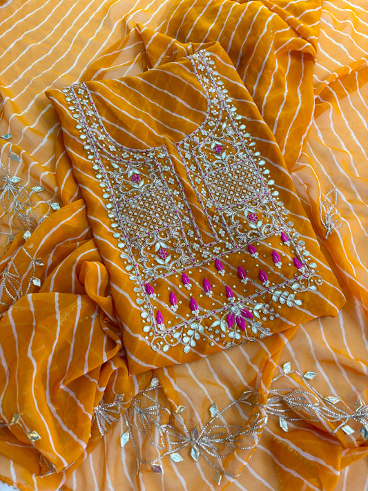 Zardosi Work 60 Gram Georgette Suit in light orange