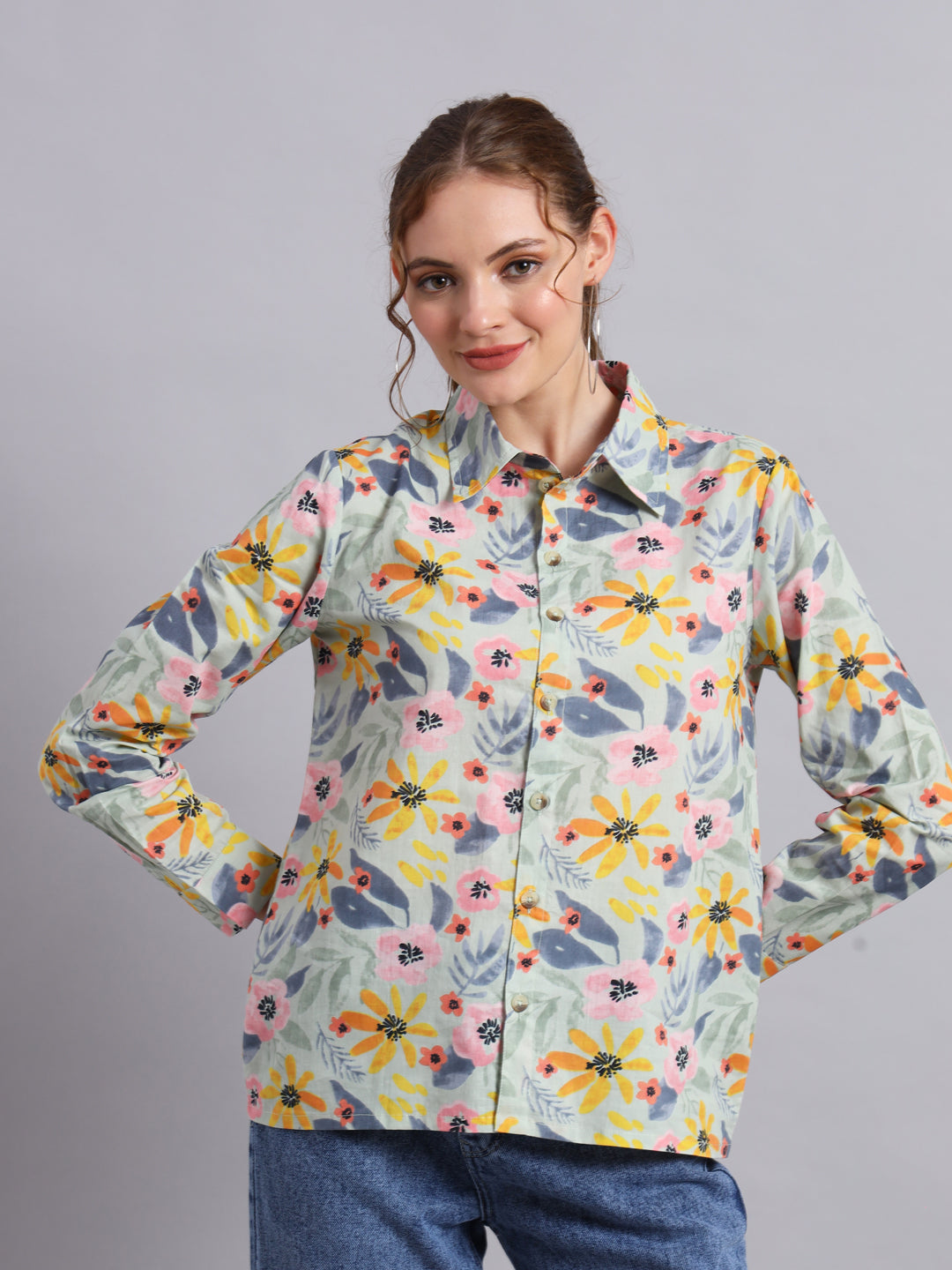 Multicolor Cotton Shirt Style Top