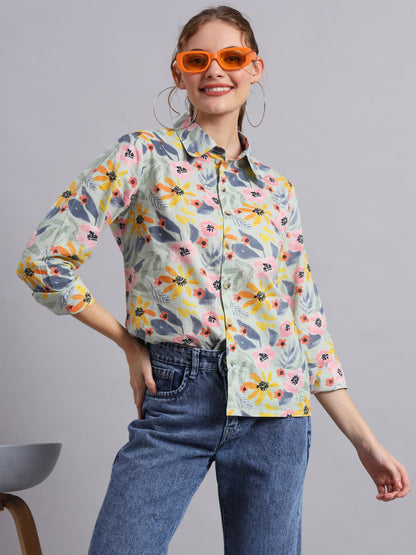 Multicolor Cotton Shirt Style Top