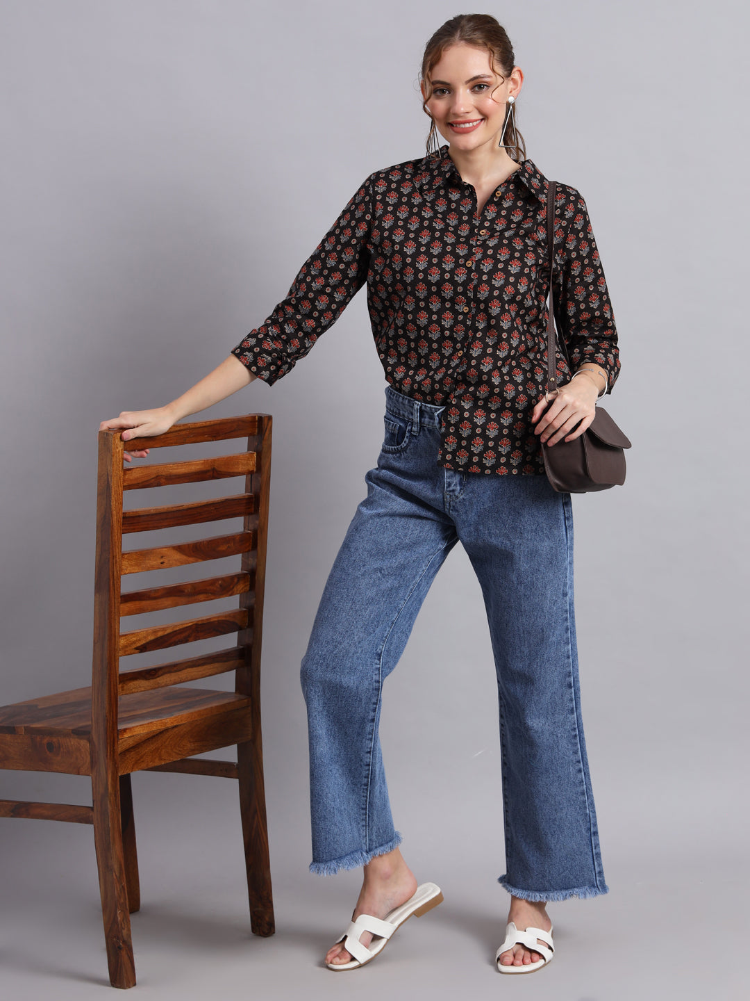 Black Cotton Shirt Style Top