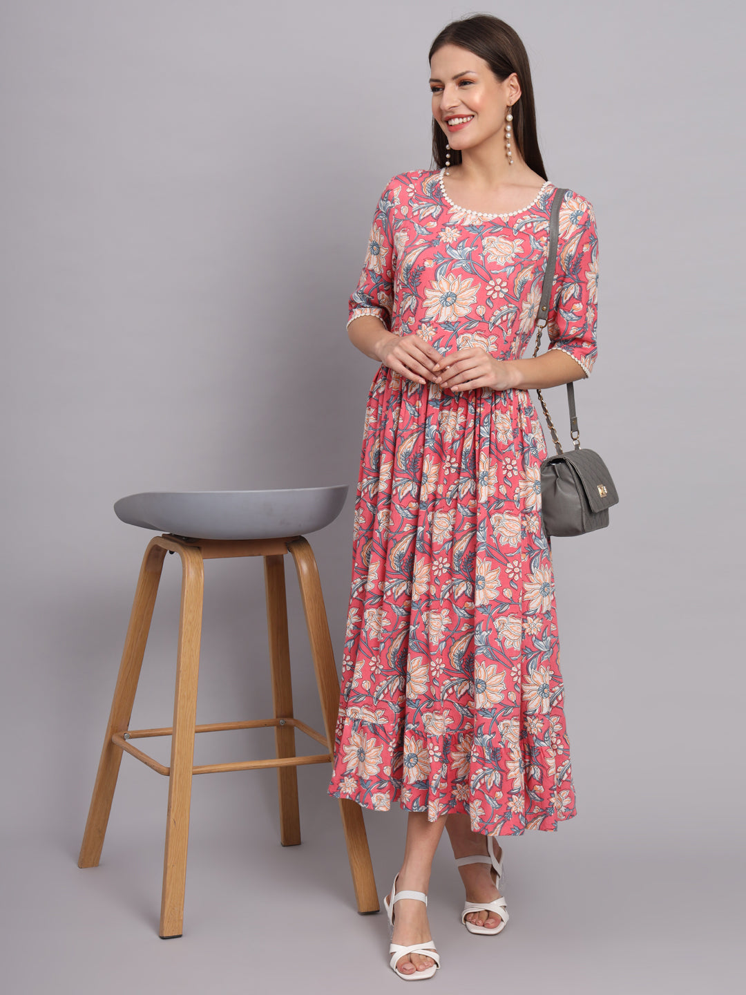 Pastel pink Fit and Flared Pocket Dress