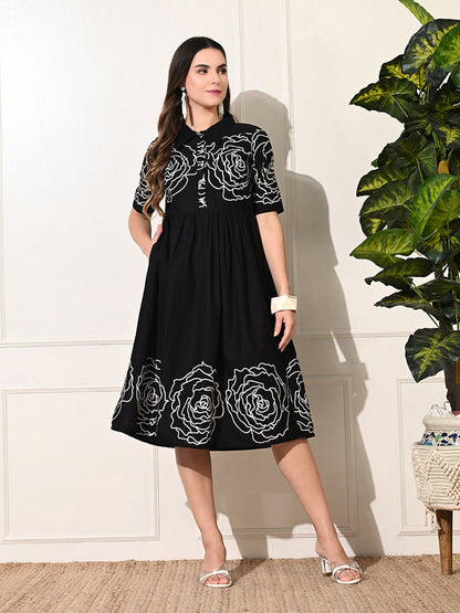 Monochrome Button Dress