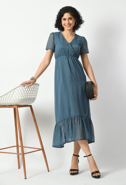 Blue Georgette A-line Dress