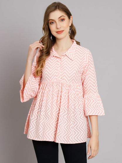 Blush Pink Chevron Print Cotton Top - JAIPURHUTZ