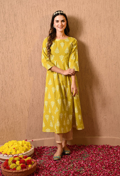Yellow Motif Anarkali Kurta
