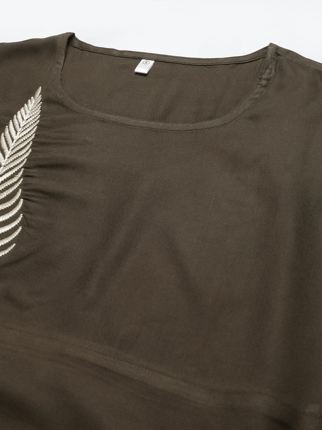 Grey Rayon Embroidered Flared Dress