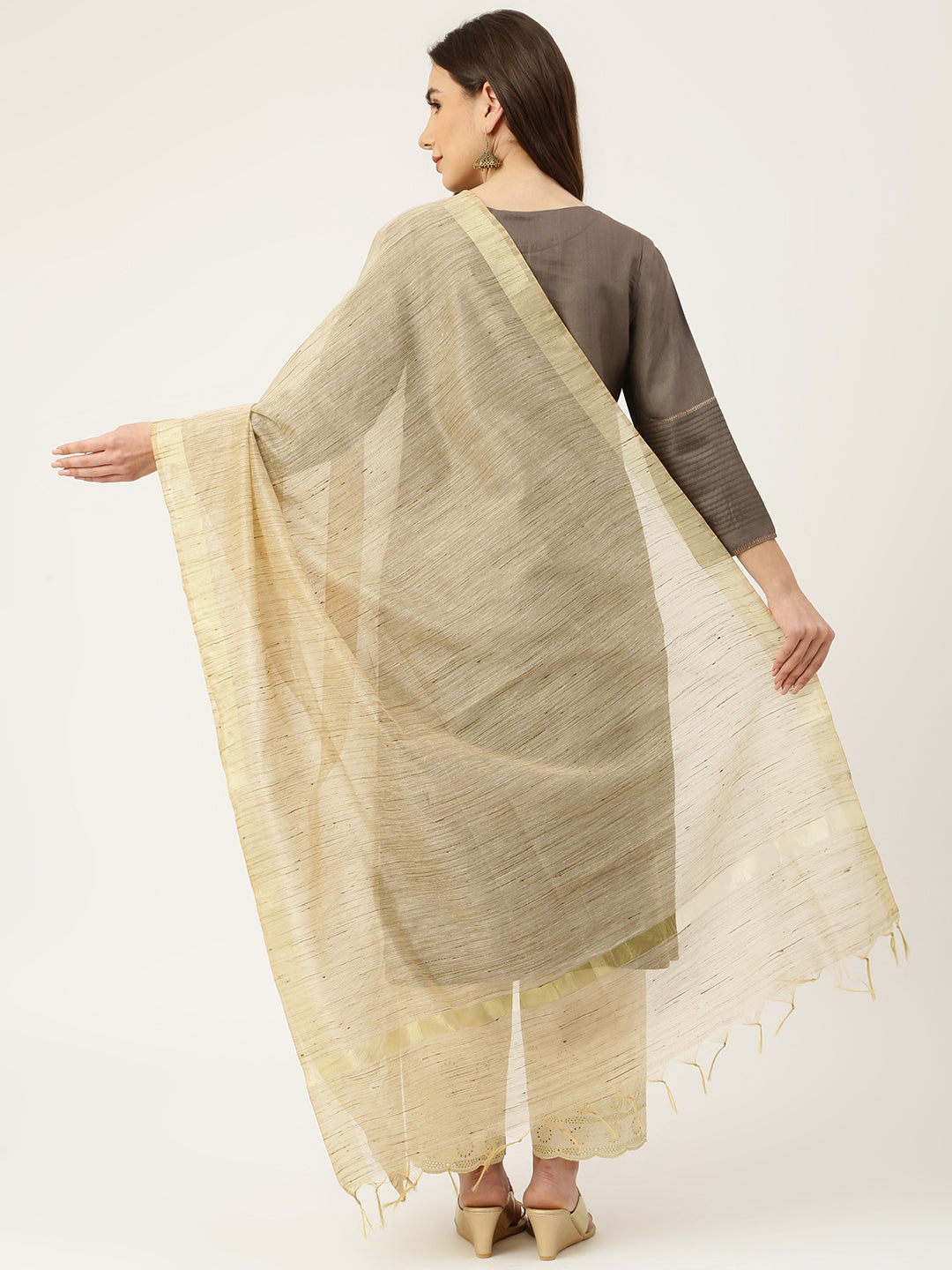 Beige-Gold Woven Dupatta