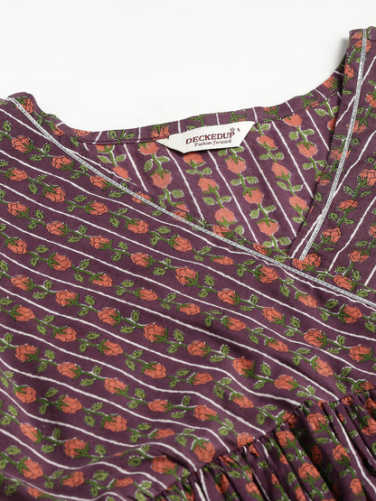 Purple Cotton Angrakha Style Pocket Dress