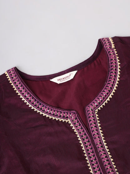 Wine Embroidered Chanderi Kurta
