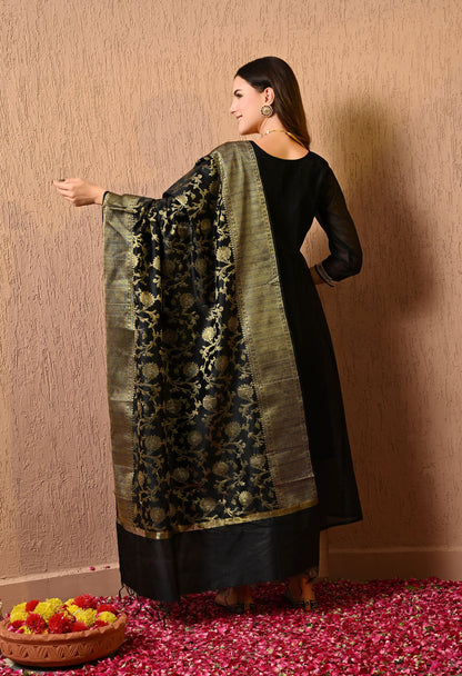 Black Gold Silk Banarasi Dupatta