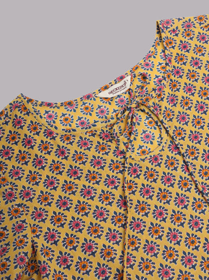 Women Printed Cotton Keyhole Neck Top