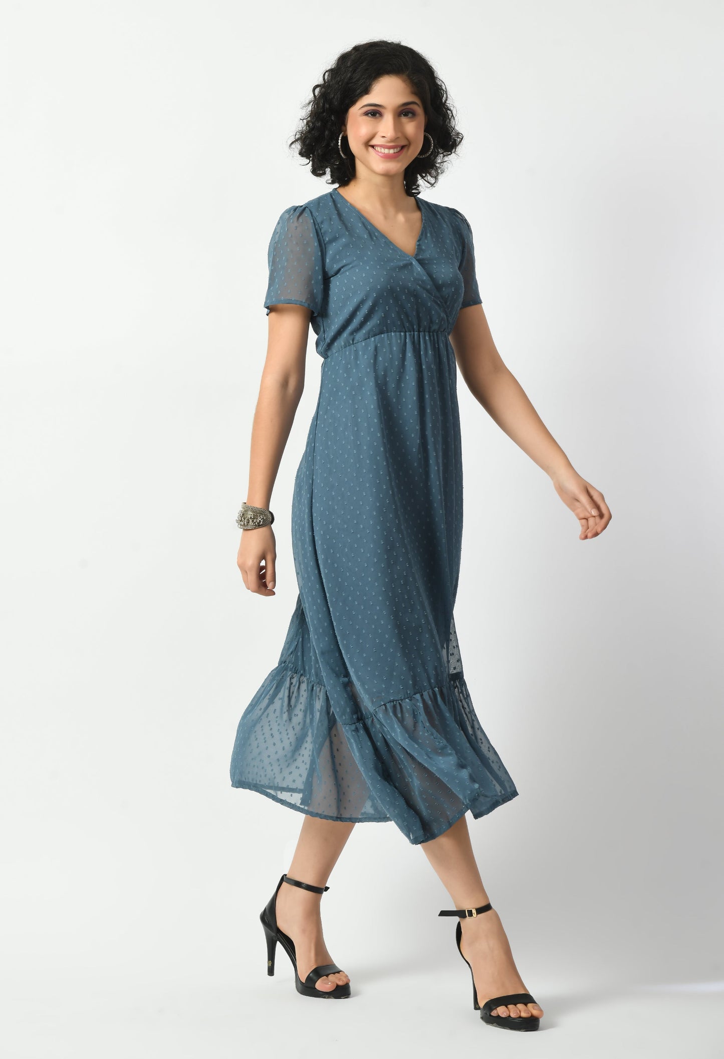 Blue Georgette A-line Dress