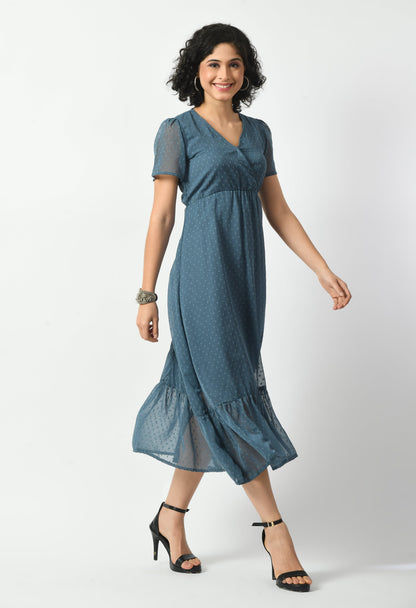 Blue Georgette A-line Dress
