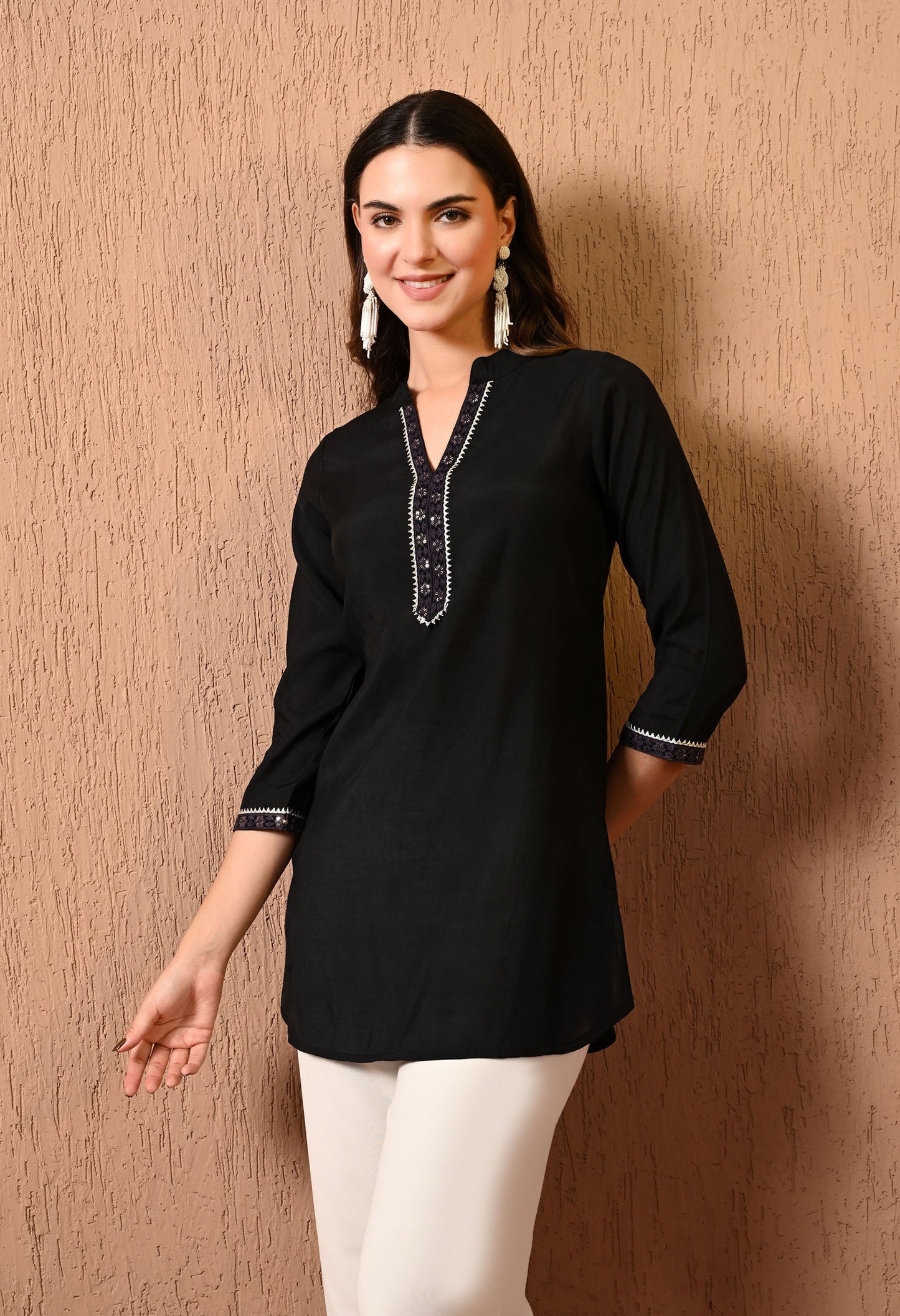 Black Silk Embroidered Tunic