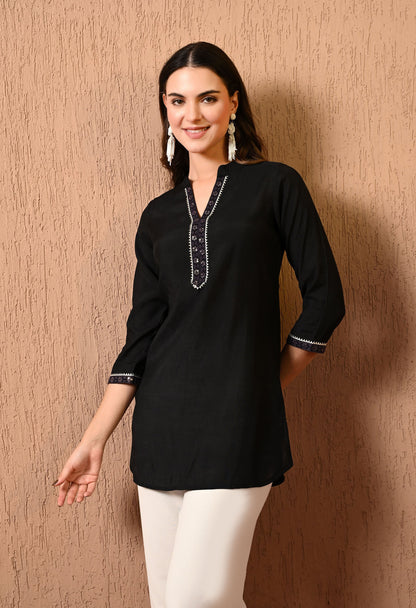 Black Silk Embroidered Tunic
