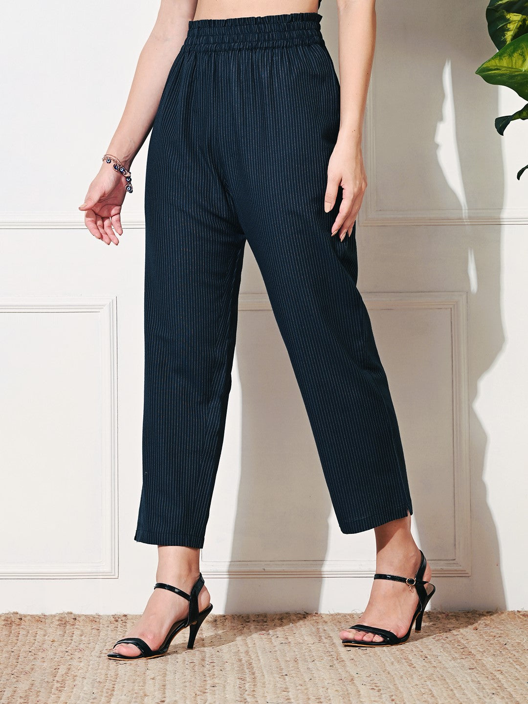 Navy Stripe Straight Fit Trousers