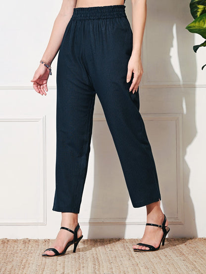 Navy Stripe Straight Fit Trousers