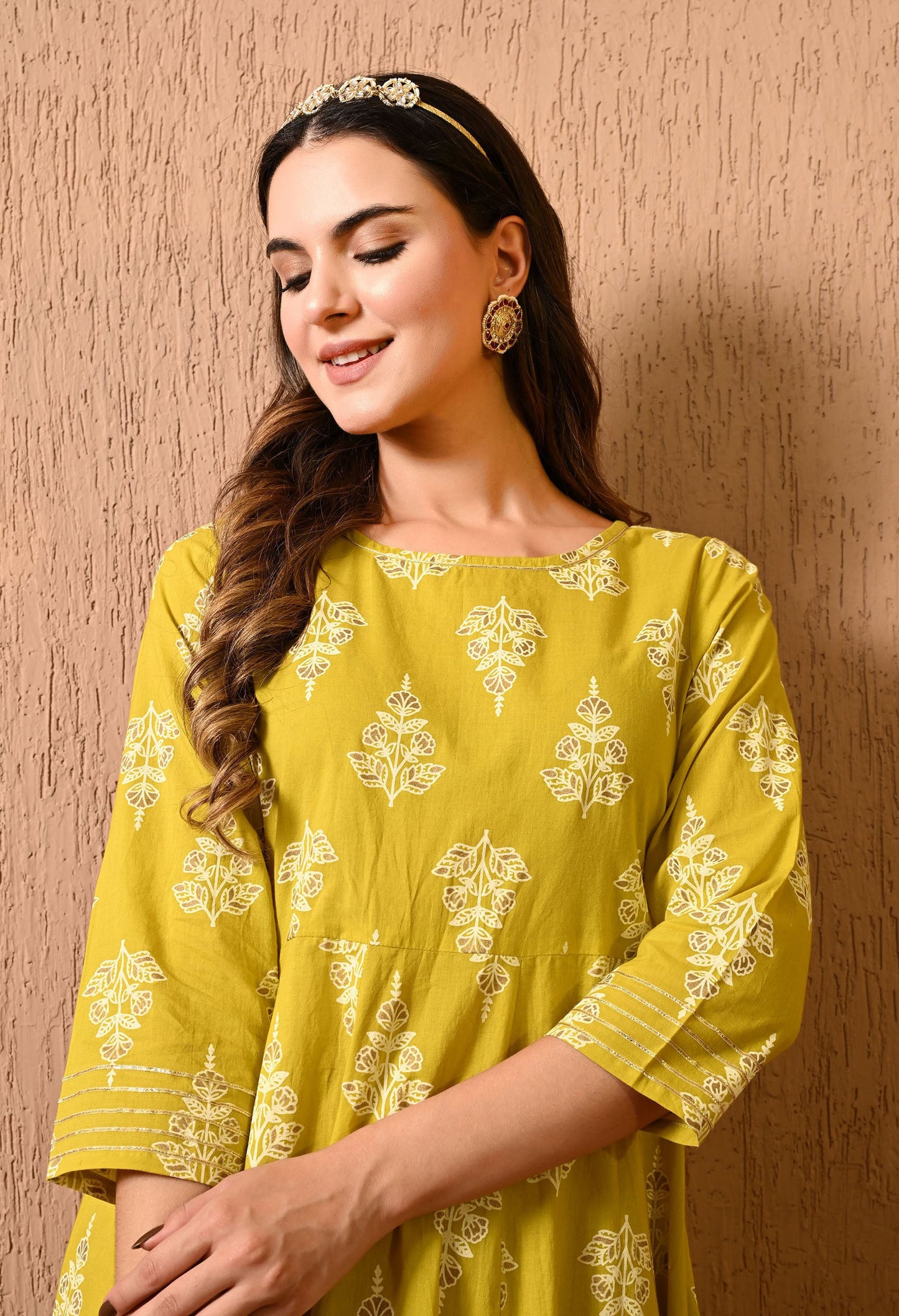 Yellow Motif Anarkali Kurta