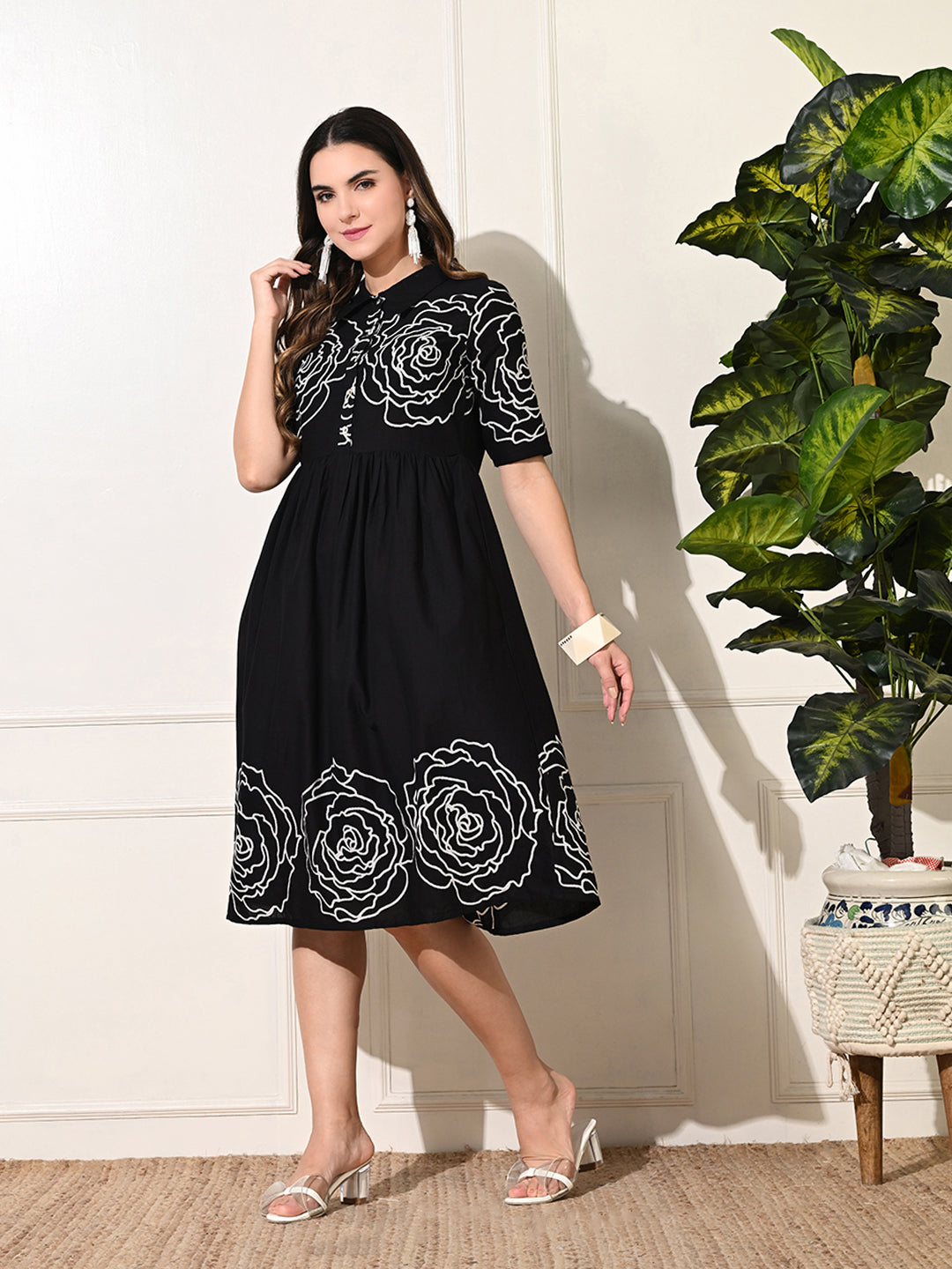 Monochrome Button Dress