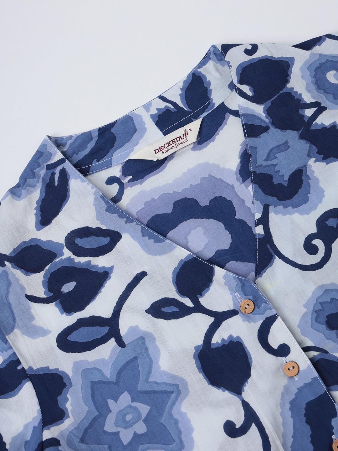 Abstract Blue Flared Dress - JAIPURHUTZ