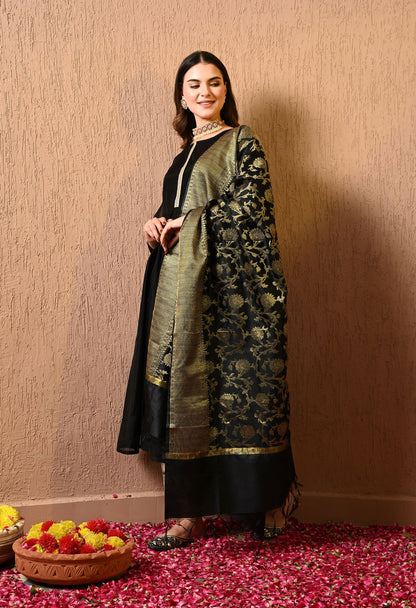 Black Gold Silk Banarasi Dupatta