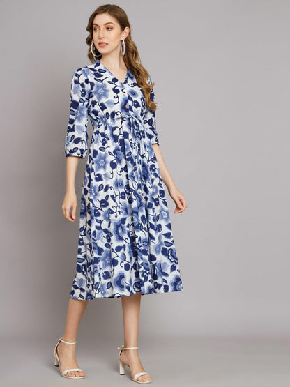 Abstract Blue Flared Dress - JAIPURHUTZ