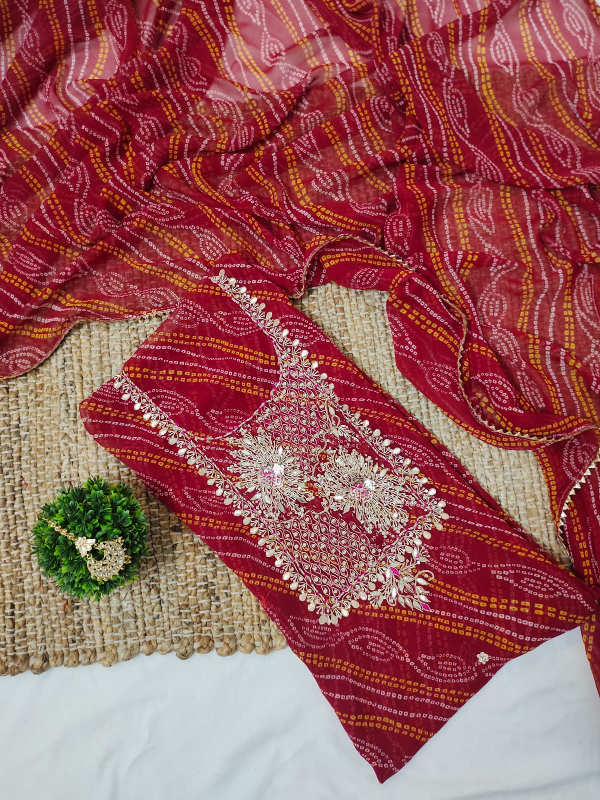 Zardosi Work 60 Gram Georgette Suit in Bandhej