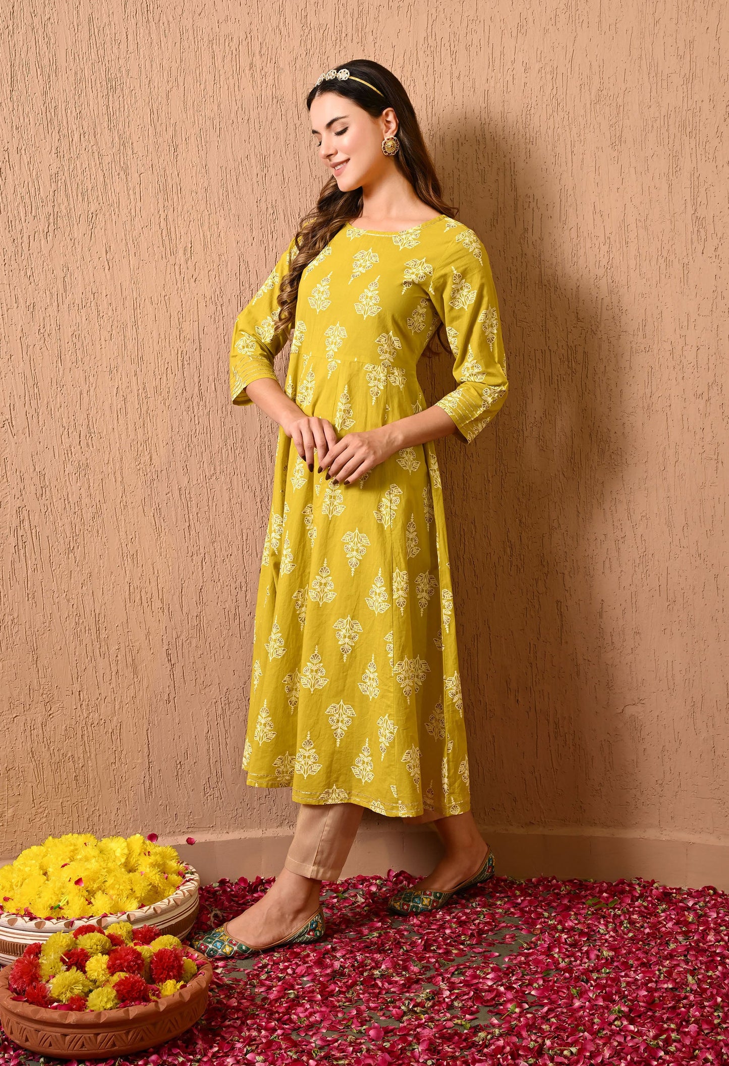 Yellow Motif Anarkali Kurta