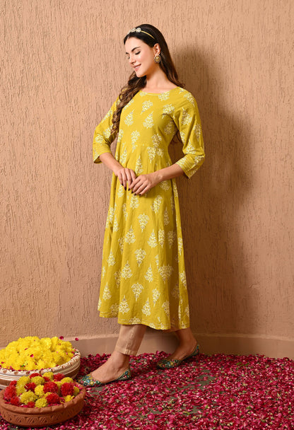 Yellow Motif Anarkali Kurta